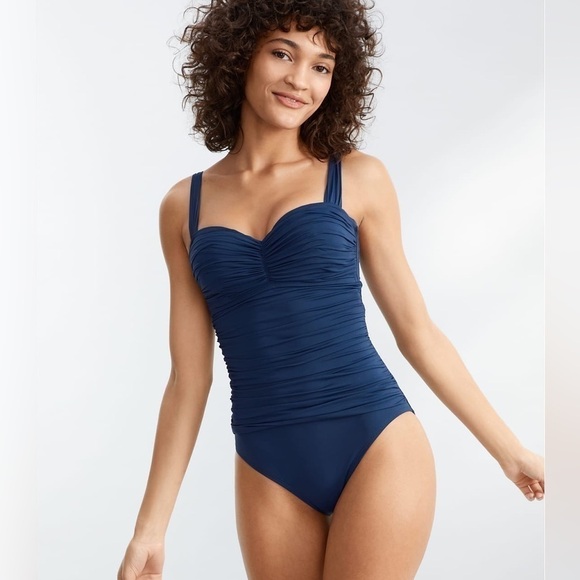 Bleu Rod Kore Shirred Underwire One-Piece Swimsuit swimwear navy NEW 6 - Picture 1 of 10